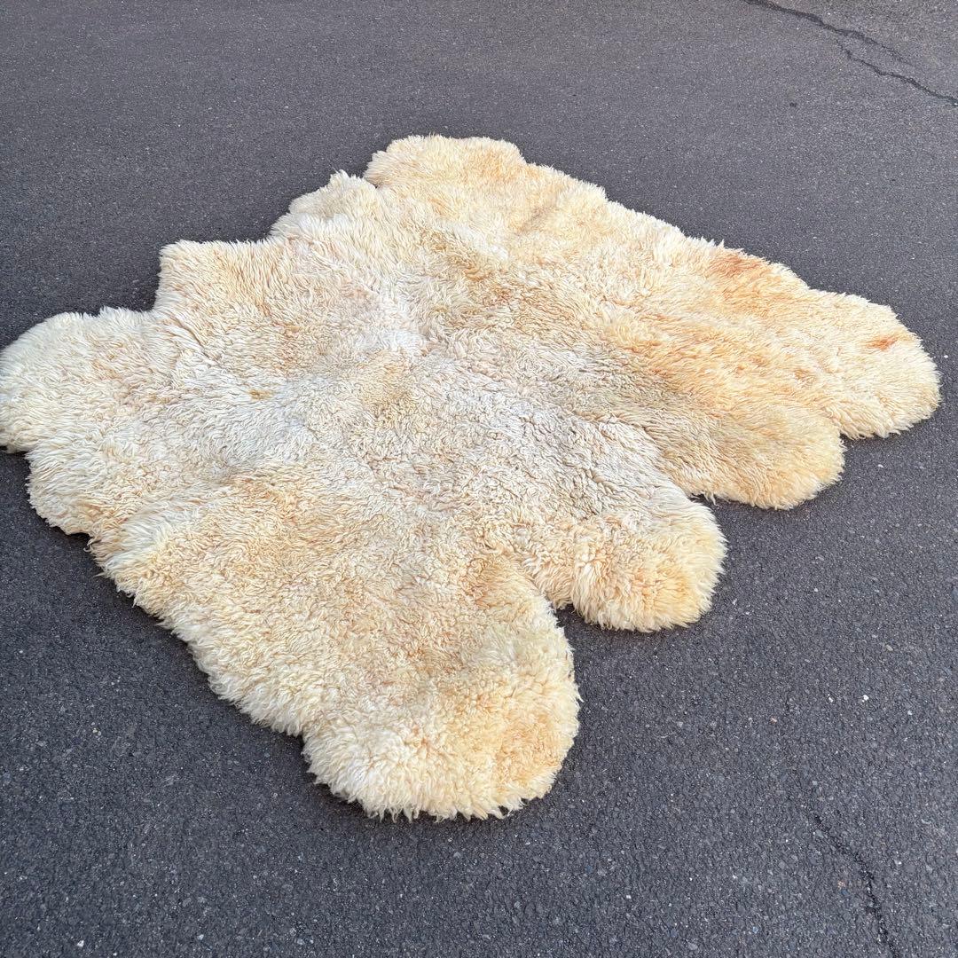 ボウロン リアルムートン 大型ラグ 天然羊毛 本革 ムートンラグ ビンテージ