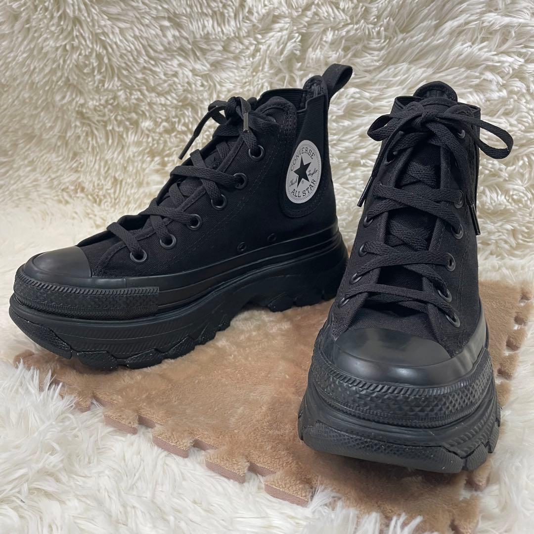 美品　CONVERSE ハイカット 厚底 黒 23.5cm オールブラック