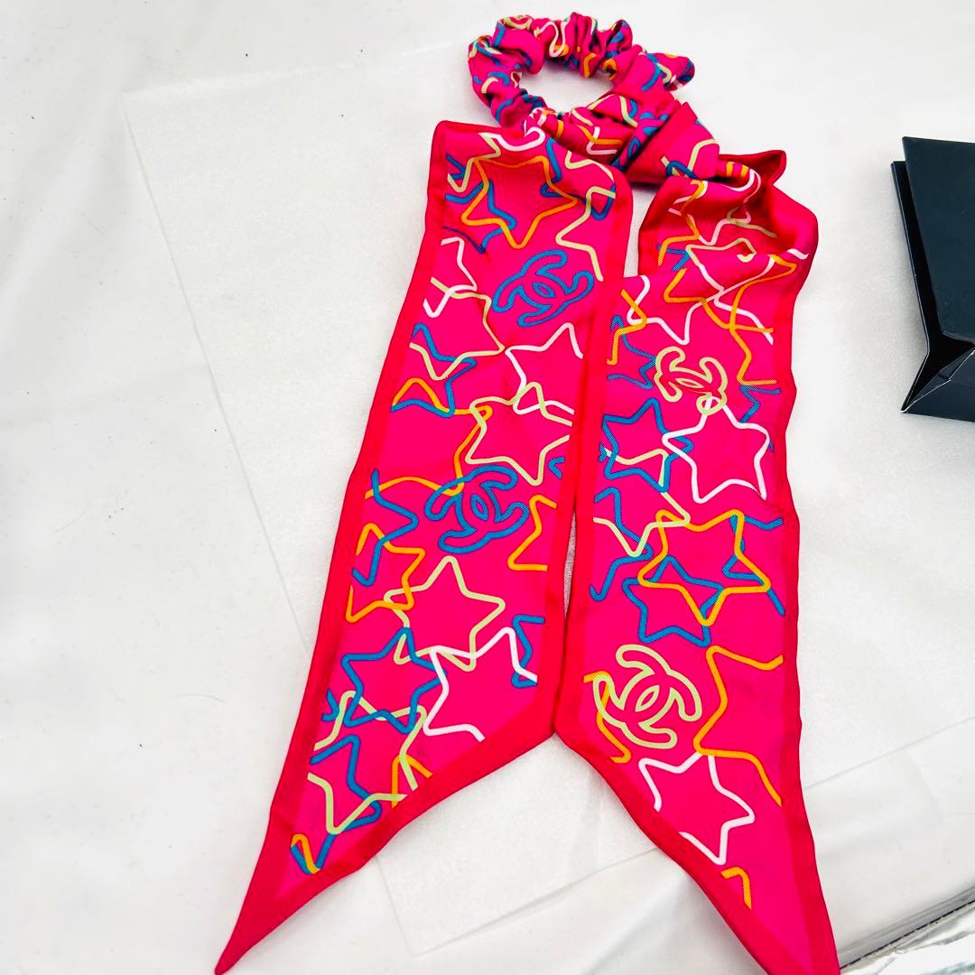 希少　CHANEL シャネル リボン　シュシュ ココマーク ロゴ シルク