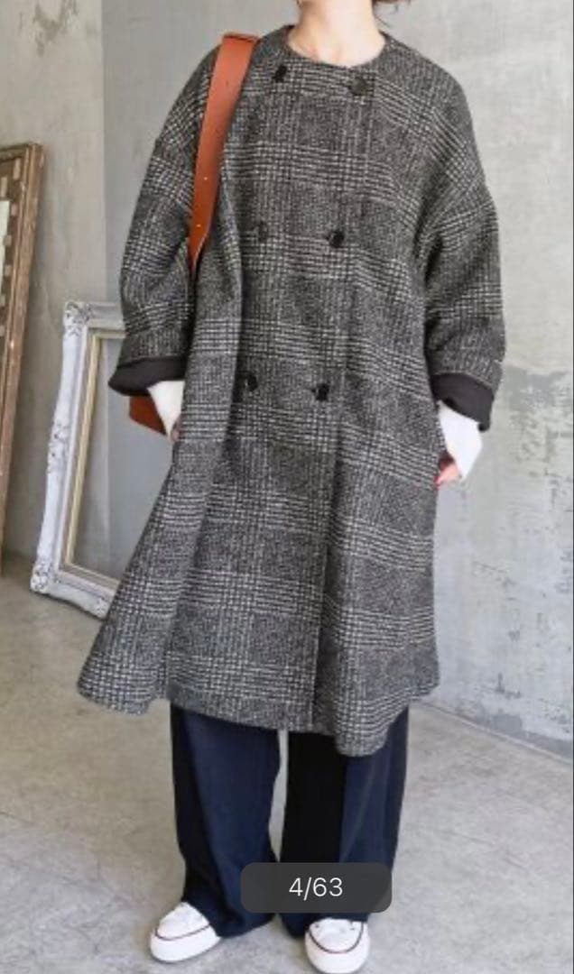 スピック＆スパンWスライバーノーカラーチェックポンチョコート