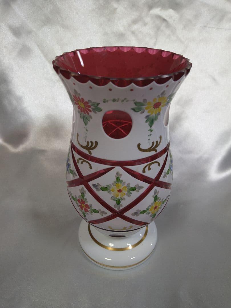 チェコ ボヘミアガラス 花瓶 花入 オーバーレイクリスタル ビンテージ