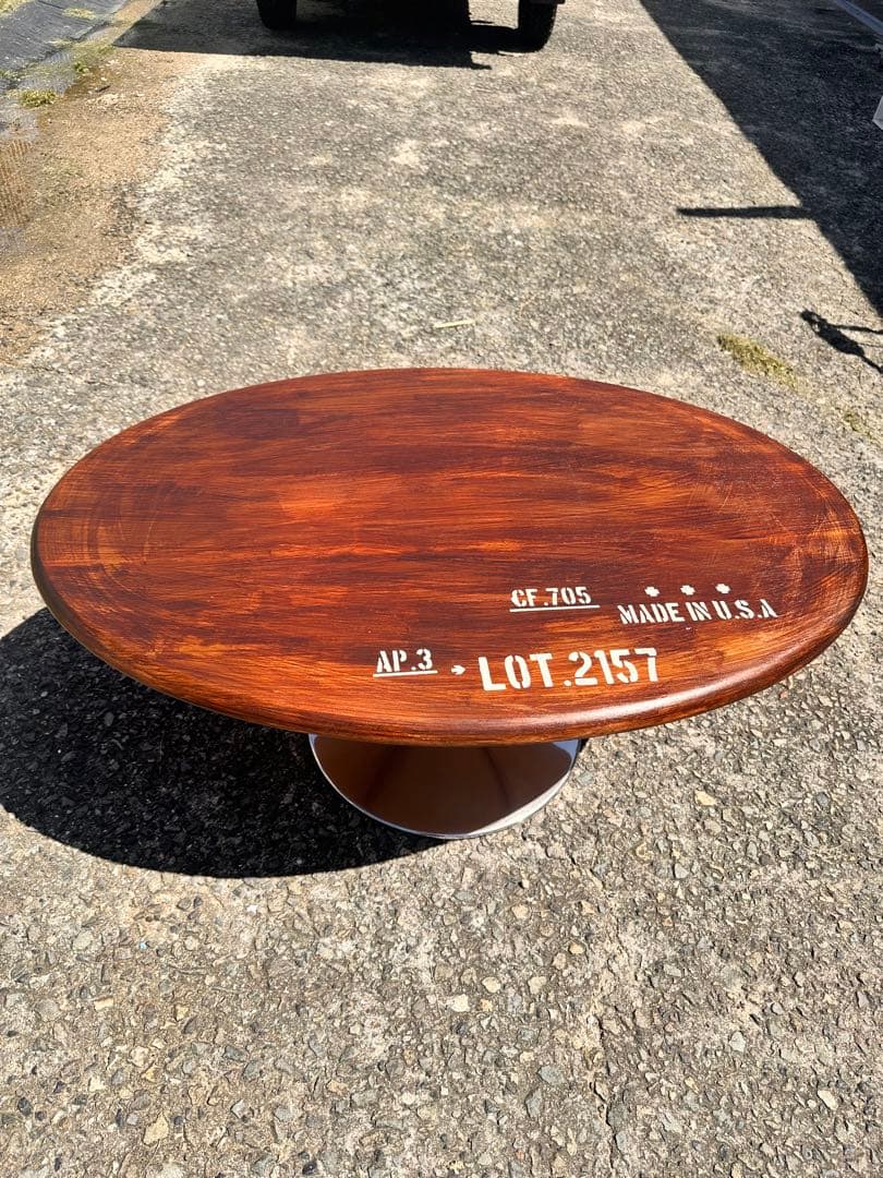 楕円形回転テーブル　リメイク　男前　ガレージ　USA ステンシルロゴ