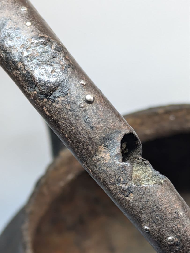 骨董　鉄瓶　茶道具　袋弦　 銀象嵌 侘び寂び　銀直し　古玩