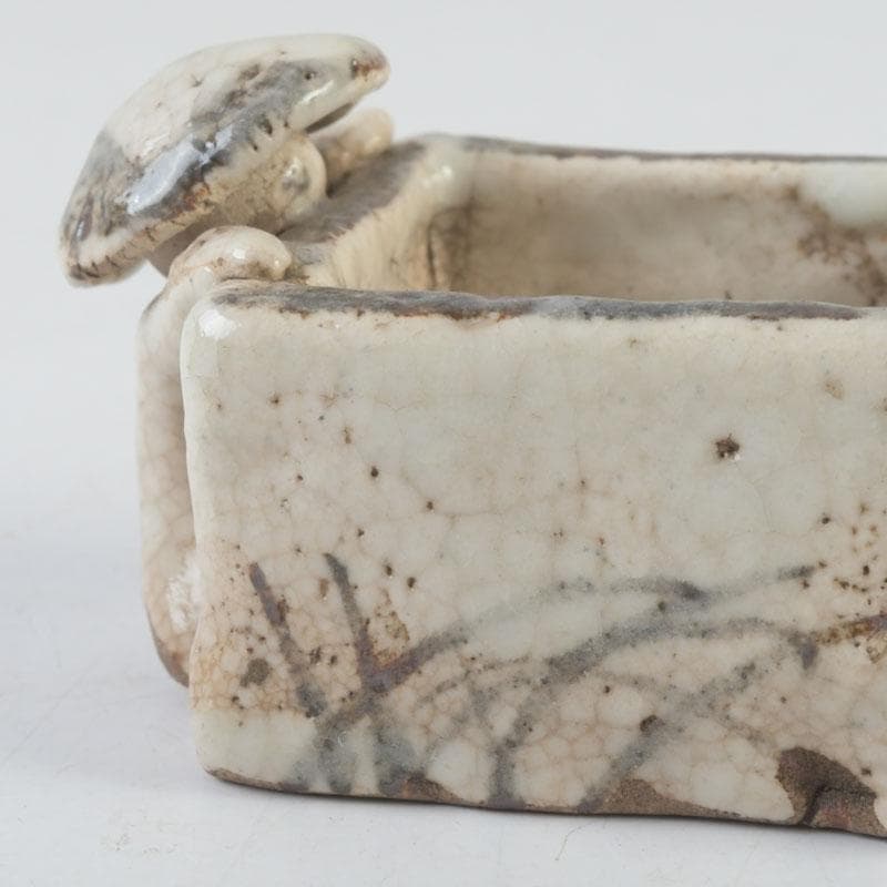 茶道具　志野焼　花草文　人物蓋置　時代箱　V　9876