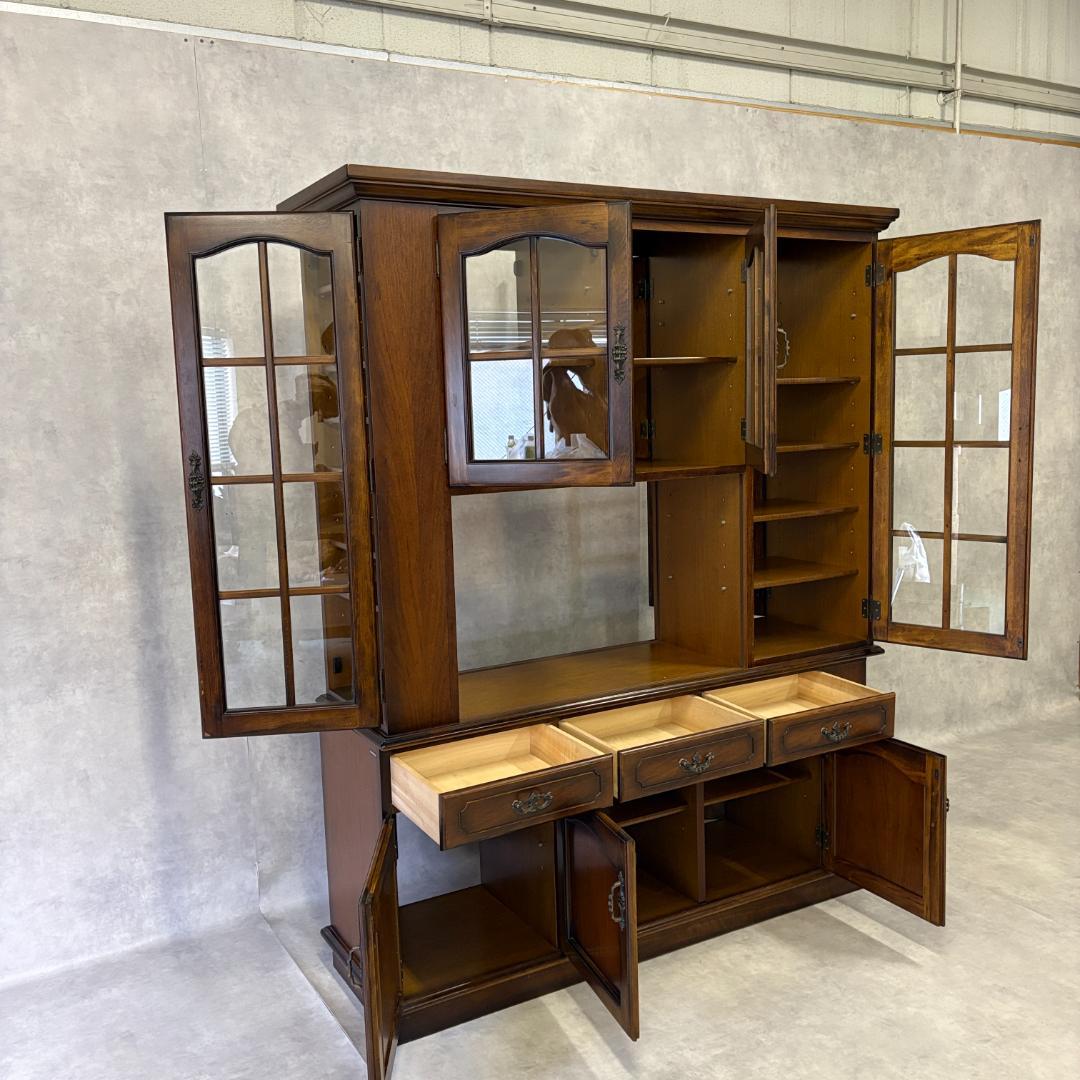 カリモク家具　レトロ家具　大型　ガラス戸棚　食器戸棚