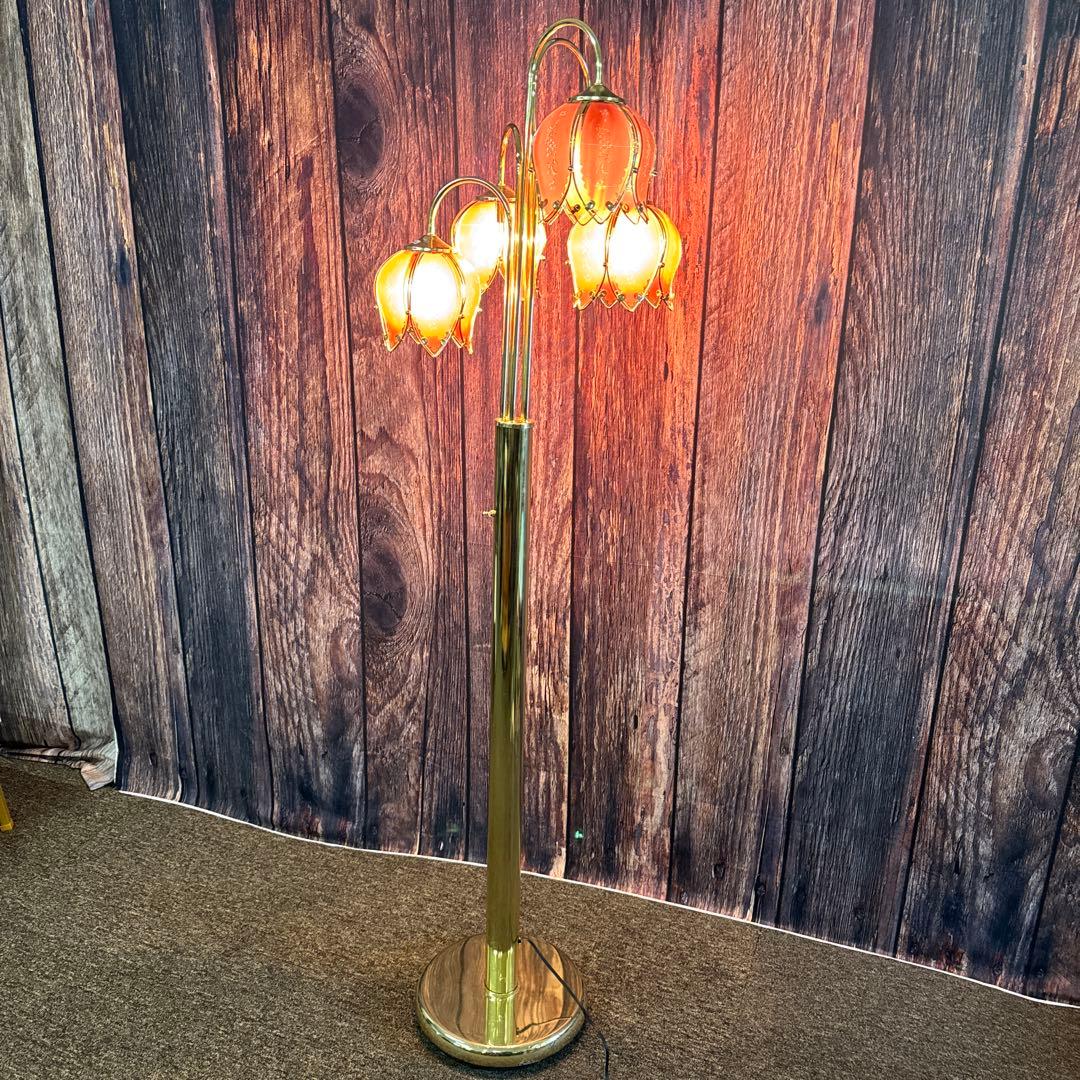 5灯 フロアランプ 硝子フラワー ゴールド すずらん