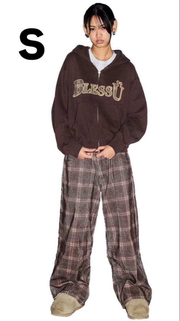 BlessU ブラウン ジップアップパーカー　Sサイズ