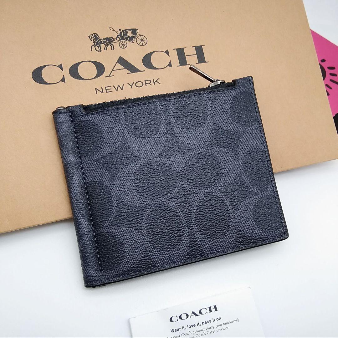 新品　COACH　マネークリップ　折り財布　メンズ　小銭入れ付き
