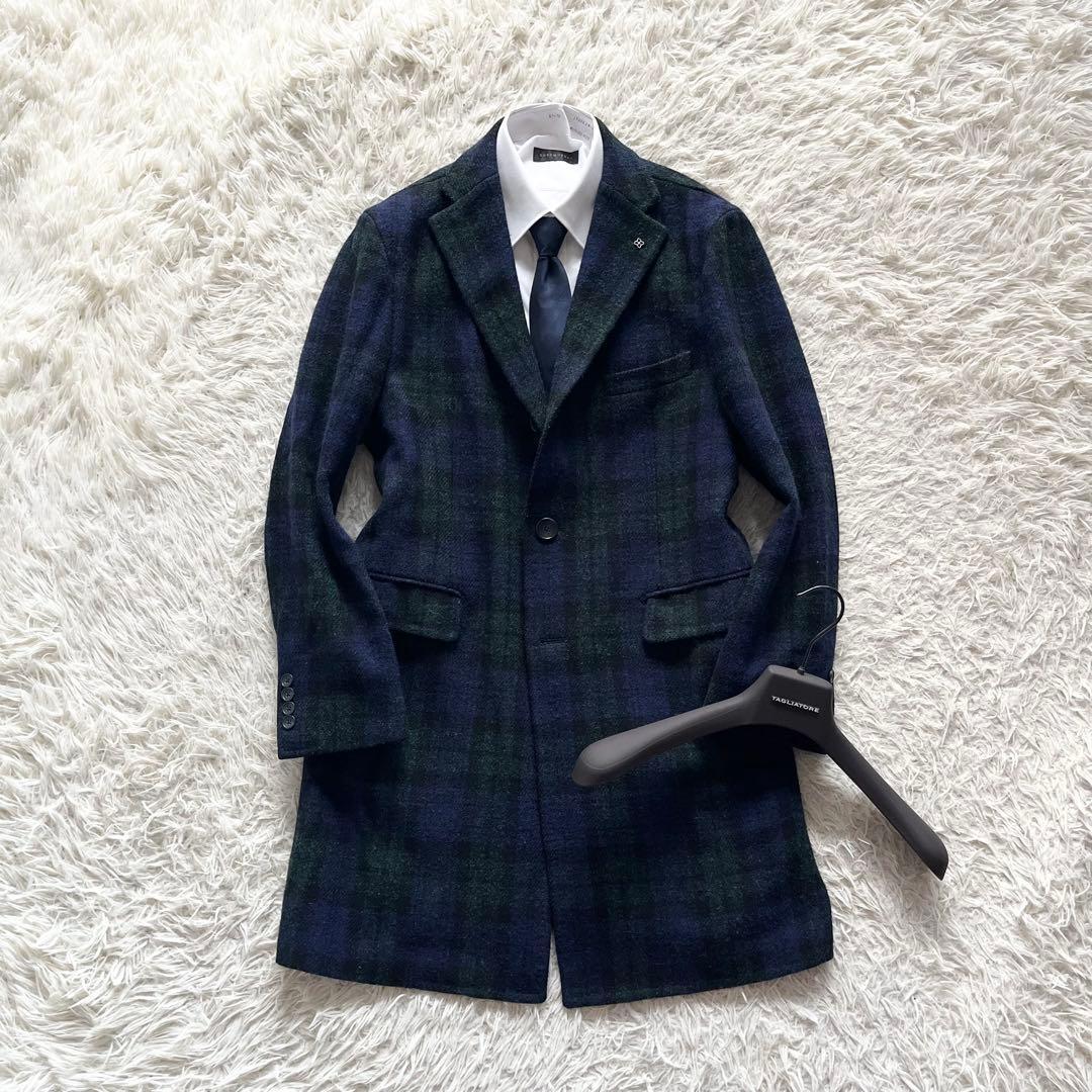<美品>TAGLIATORE×ブリッラ ハリスツイード生地 チェスターコート48