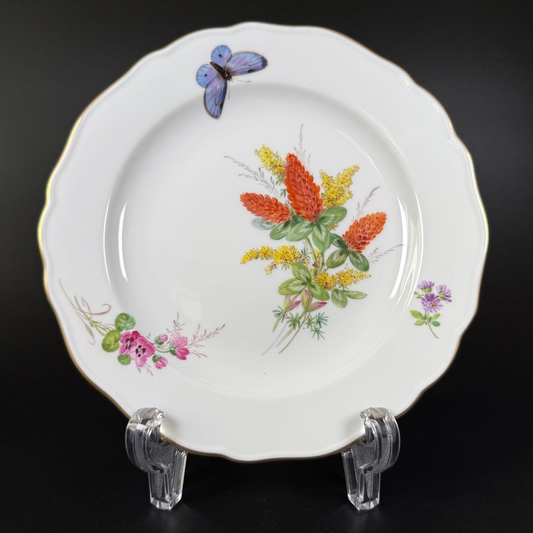 未使用 マイセン 金彩 自然主義 花 蝶 プレート(18cm)1枚①、1級品
