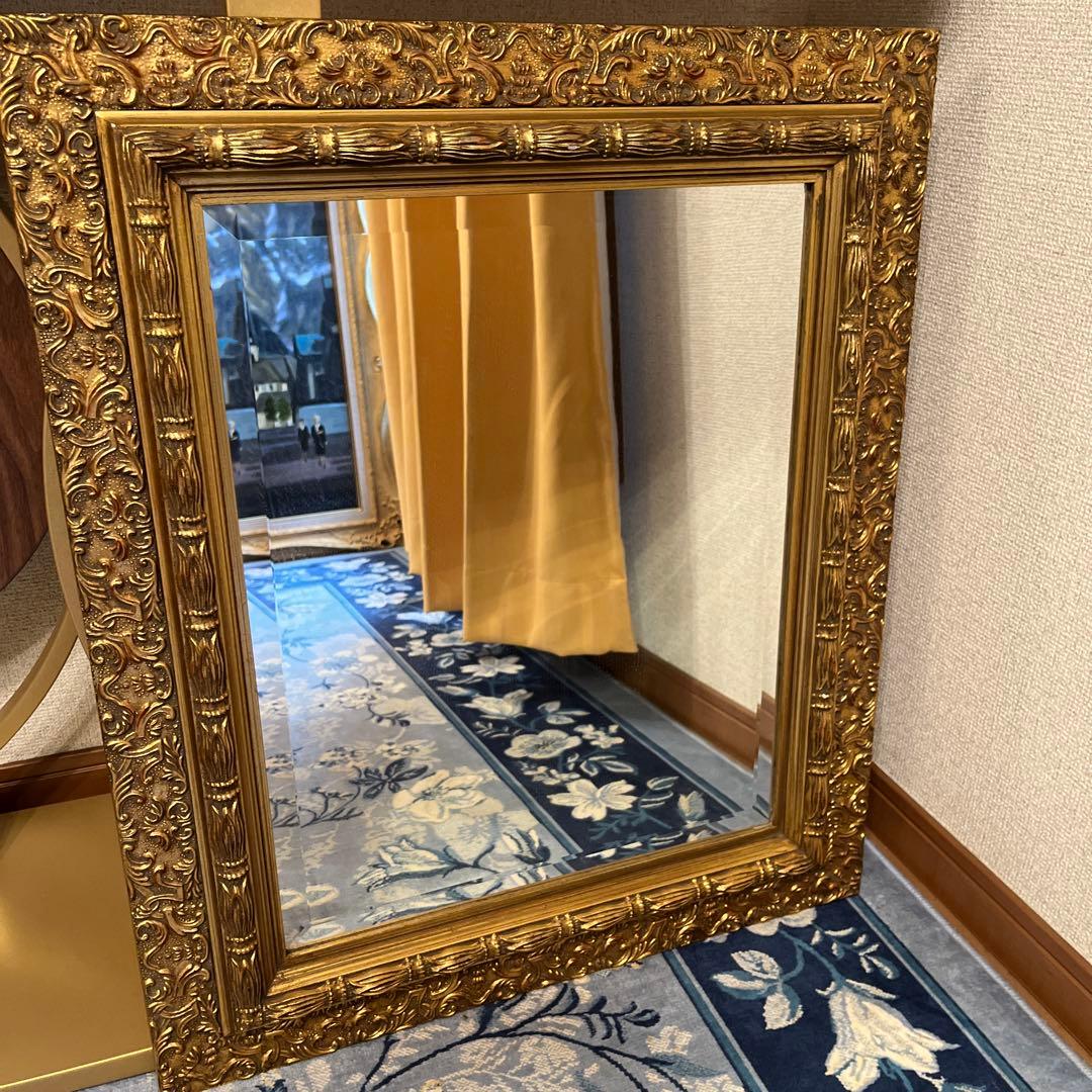 【るり】装飾的なゴールドフレームミラー 中型