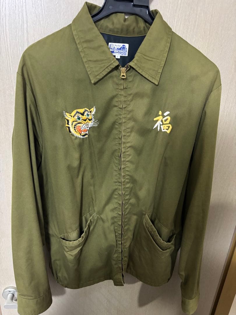 オリーブグリーン スカジャン 虎刺繍　ベトジャン
