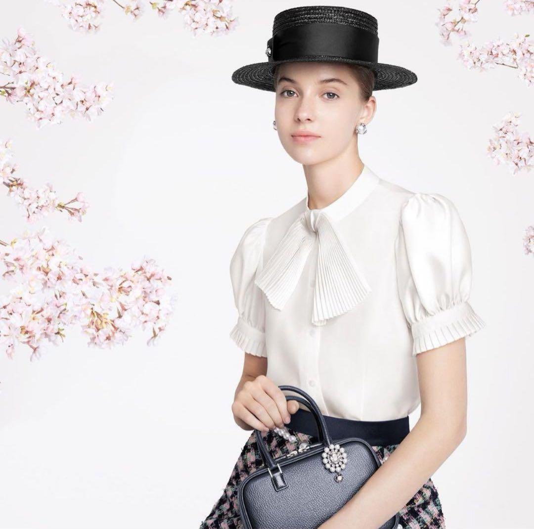 【極美品】Rene ルネ パフスリーブ 半袖ブラウス ネイビー38