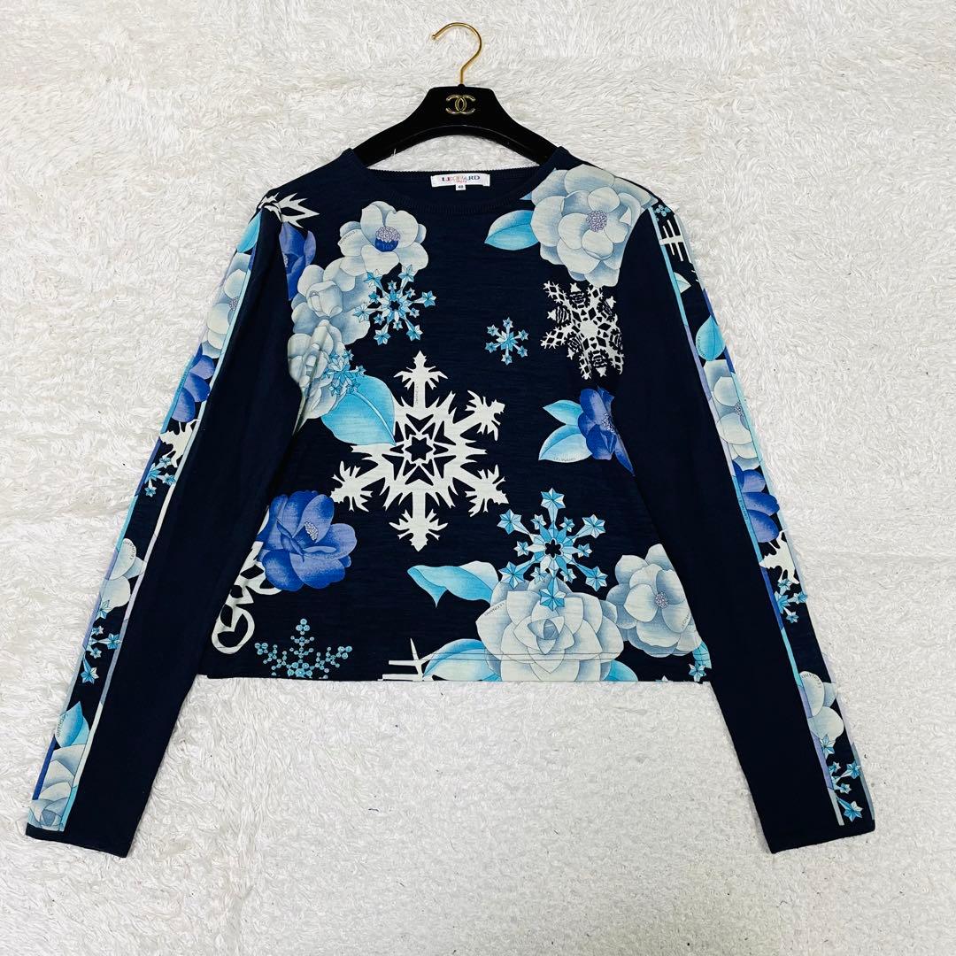 希少✨LEONARD カシミヤ混 ニット トップス　花柄 ウール　トリム　40