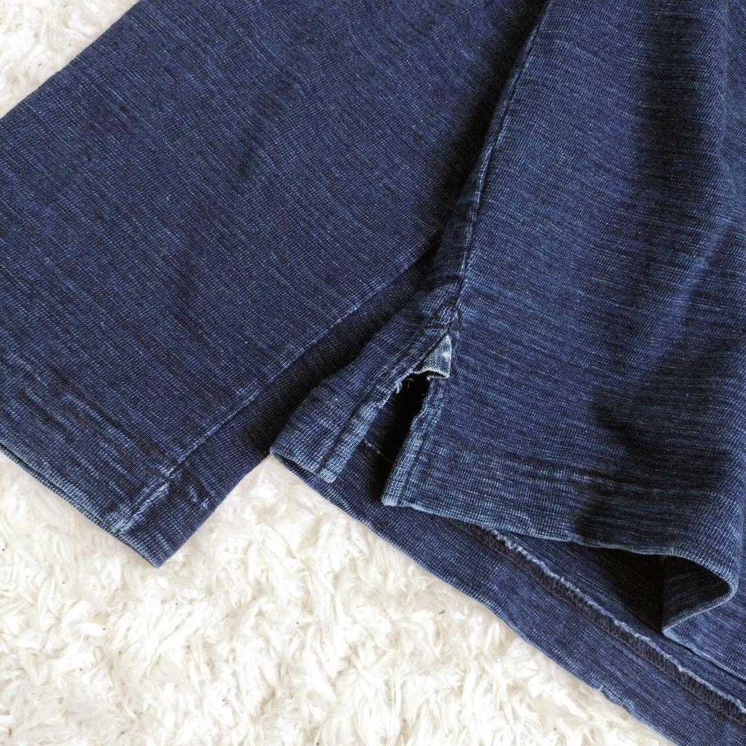 45rpm ロゴ刺繍 インディゴ 藍染め トップス　ヘンリーネック 長袖　L