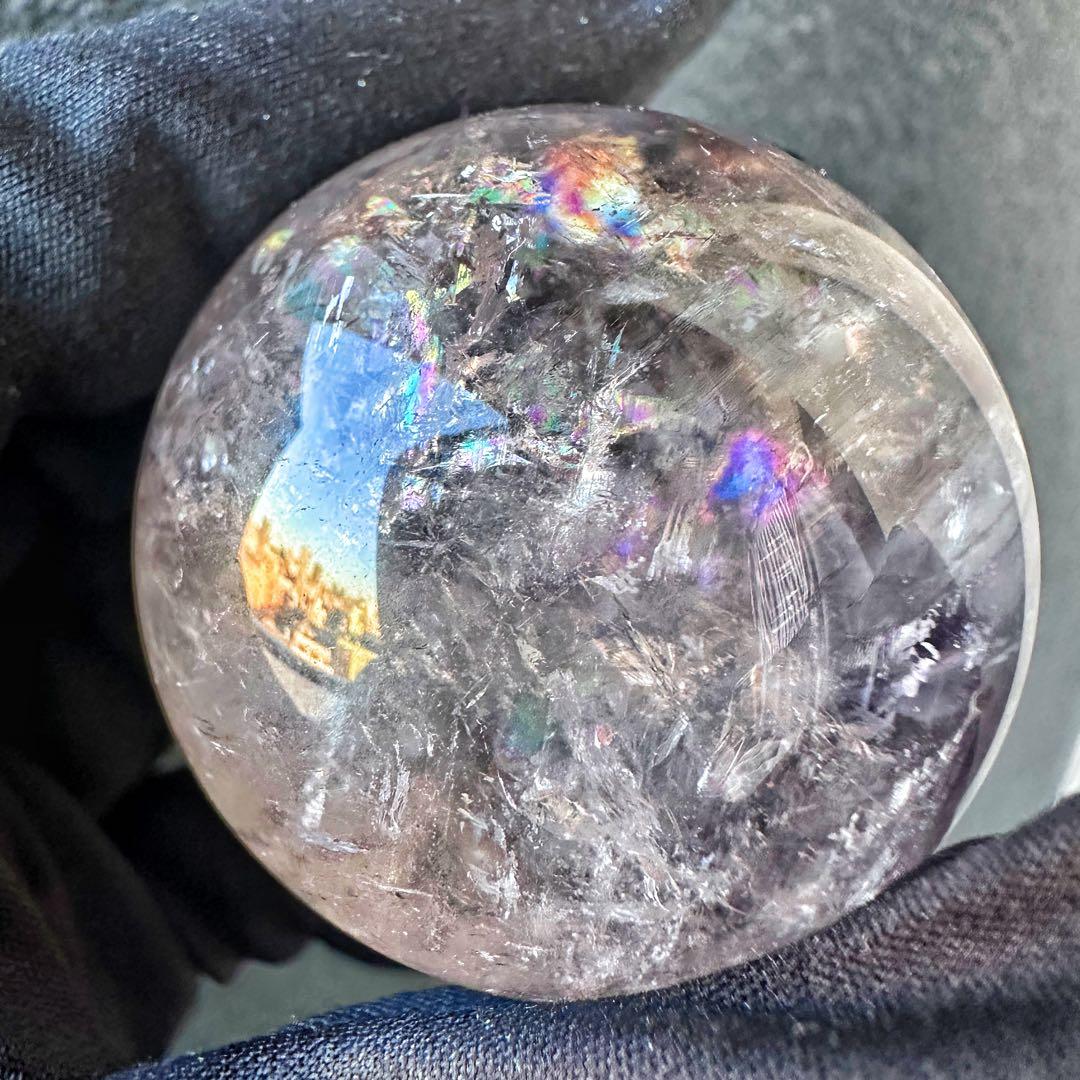ラベンダー☆虹入り☆スモーキーアメジスト丸玉♡スフィア パワーストーンA1262