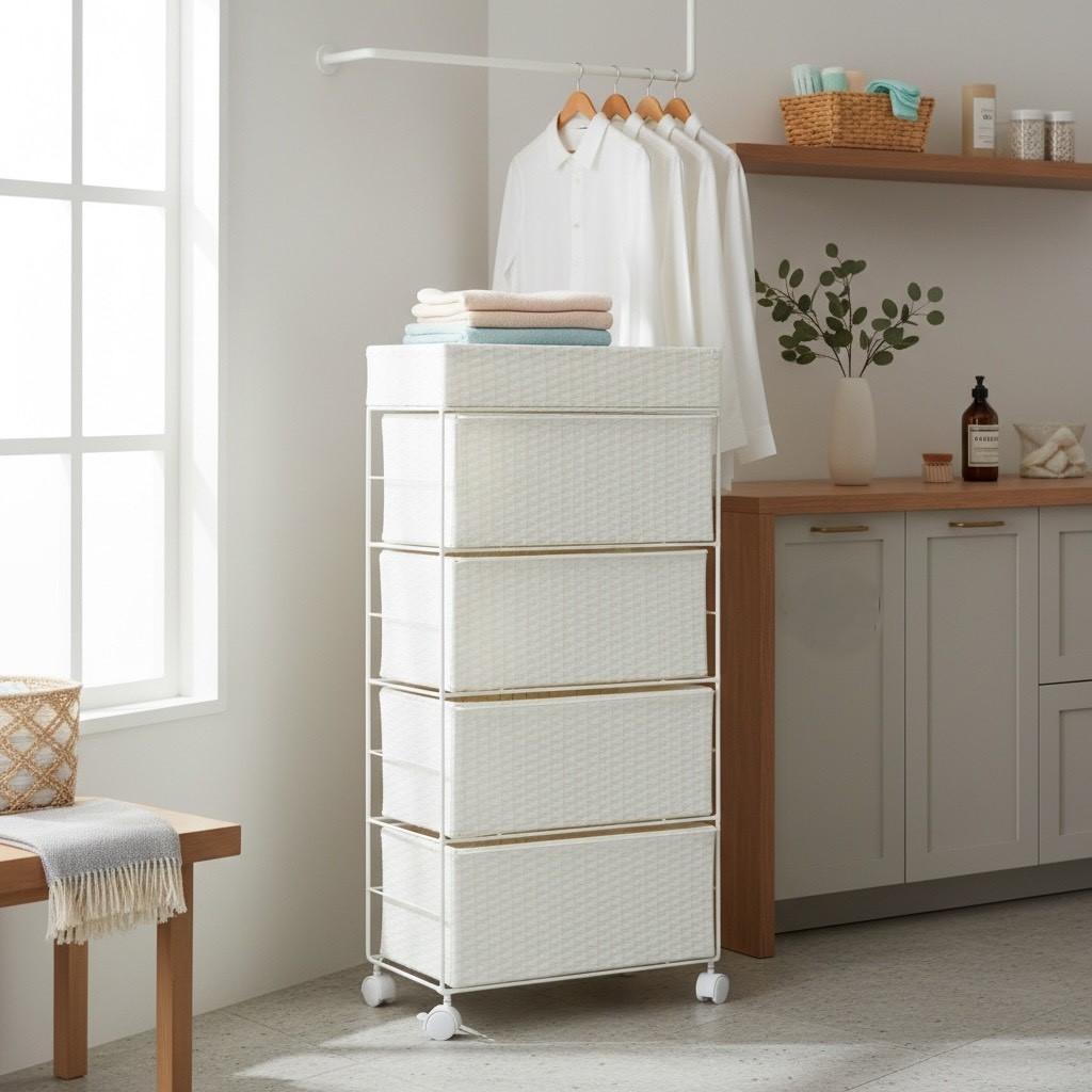 【新品】ランドリーチェスト　天板収納スペース　キャスター付　アウトレット