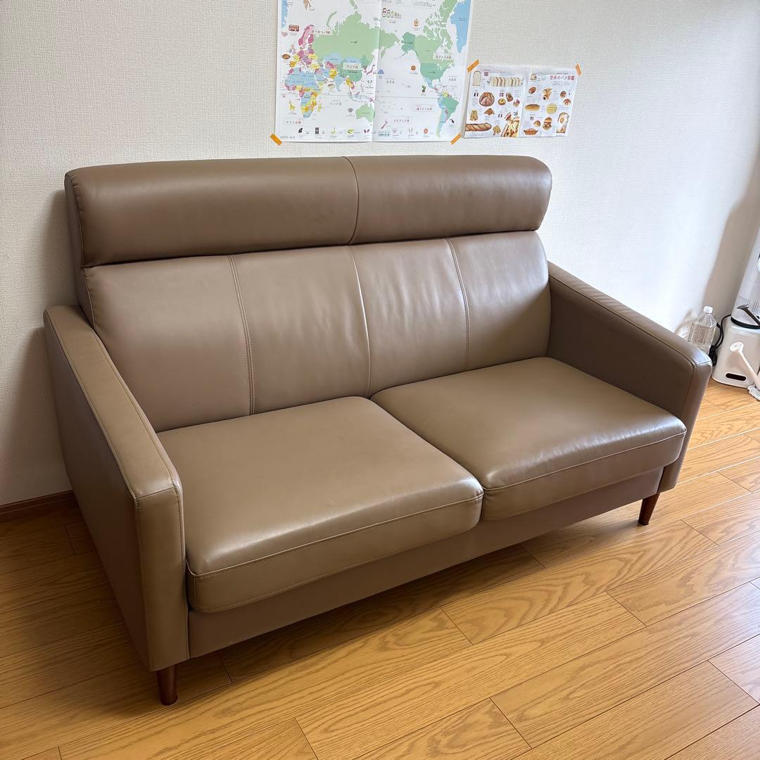 ベージュ 合成皮革 2人掛けソファ