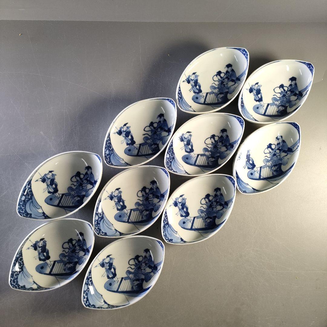 A1284-4/三川内焼/平戸嘉久正窯/染付人物文銘々皿 大10客・小10客/