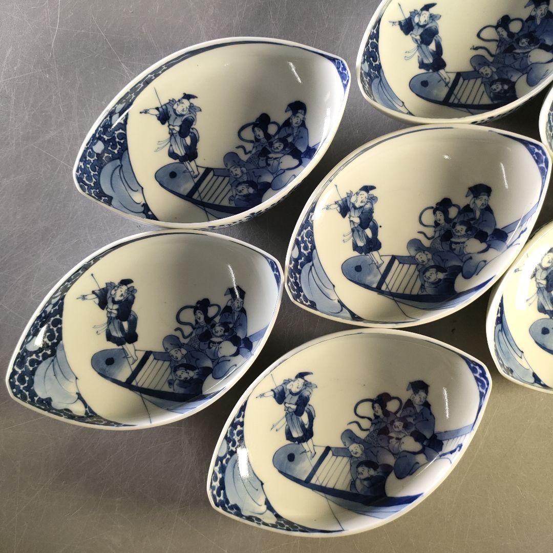 A1284-4/三川内焼/平戸嘉久正窯/染付人物文銘々皿 大10客・小10客/