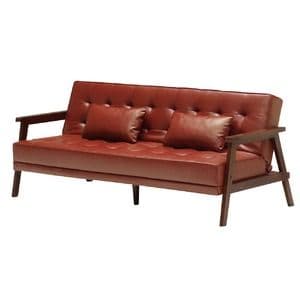 ソファーベッド シングル 幅185cm レッド PVCレザー 合皮クッション2個