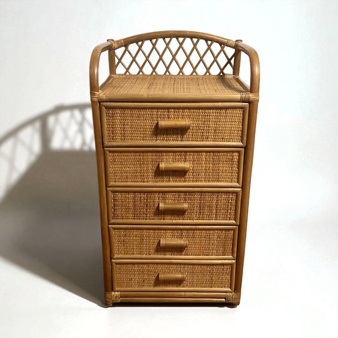 【美品】ラタン製　5段チェスト　籐家具　昭和レトロ　収納家具