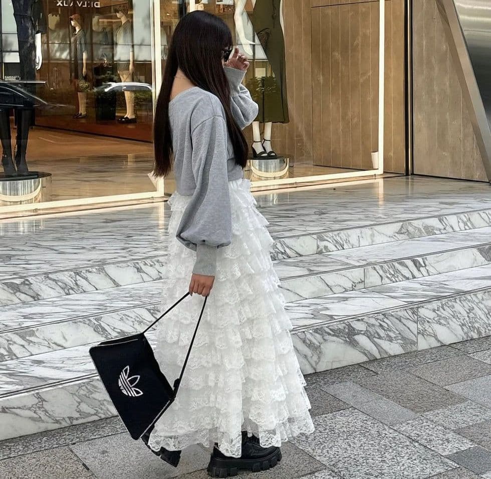 トリートユアセルフ girly lace frill long skirt