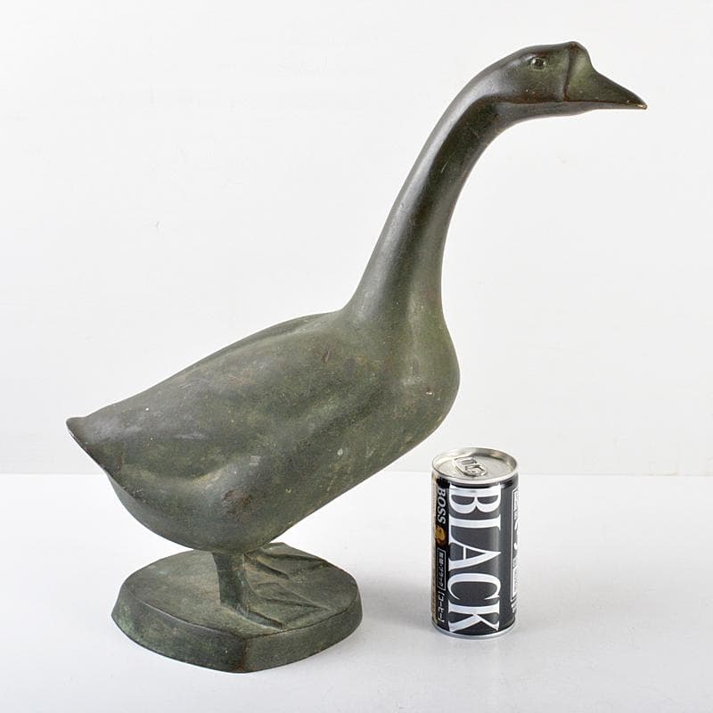 彫刻家　石崎秀峰作　青銅　家鴨　置物　重さ約5.3kg　Y　R5824B