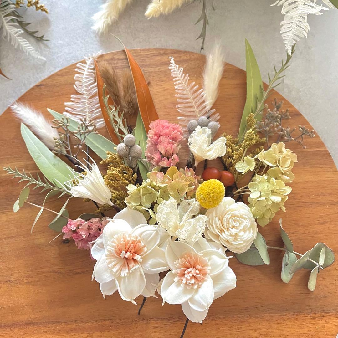 【る】ネイティブフラワーのドライブーケ 46㌢ ブートニア ヘッドドレス