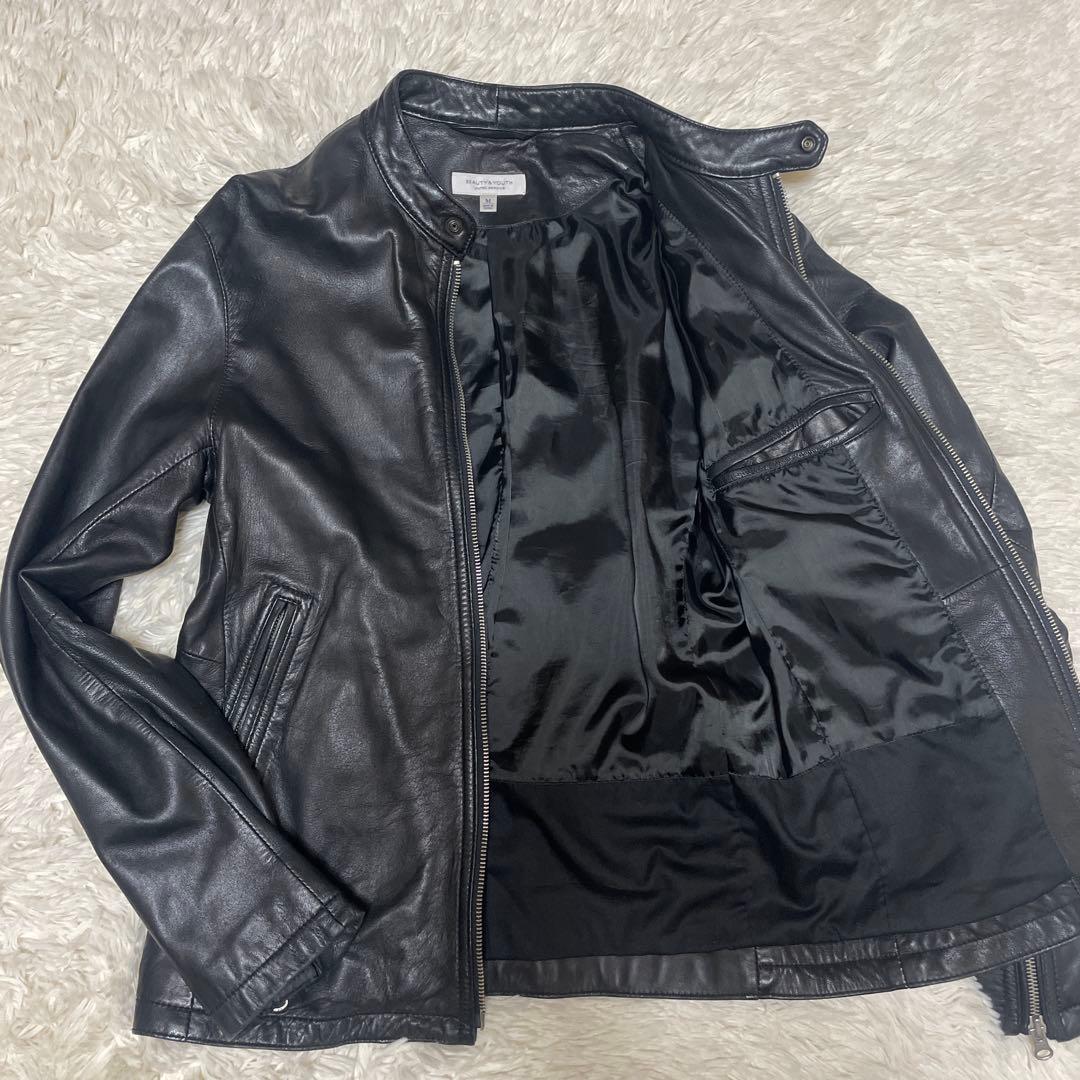 ユナイテッドアローズ レザージャケット ライダース シングル 羊革 黒 Mサイズ