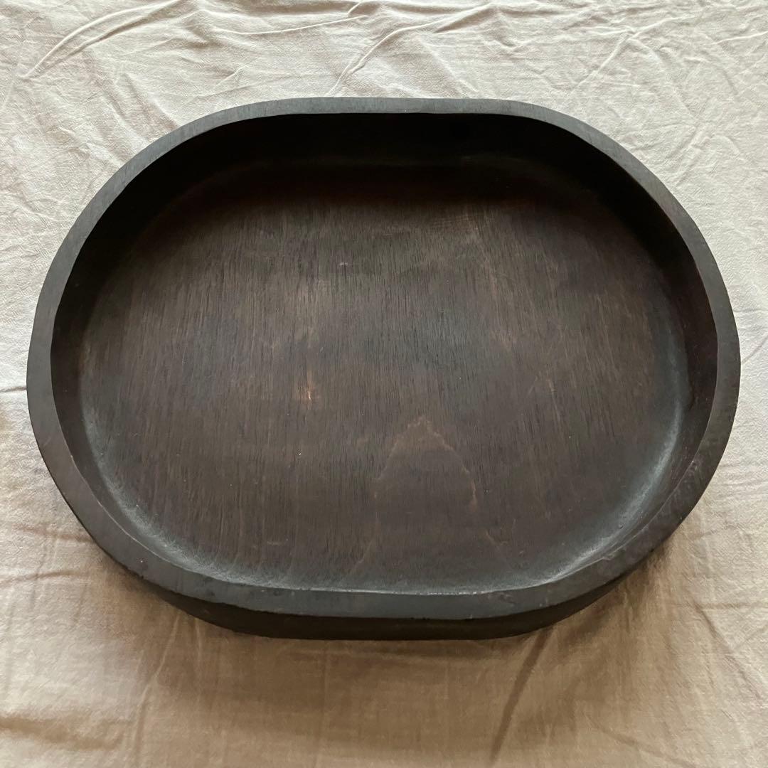 徒爾　くりぬき盆　サクラ　国産　黒漆　楕円トレー　1点
