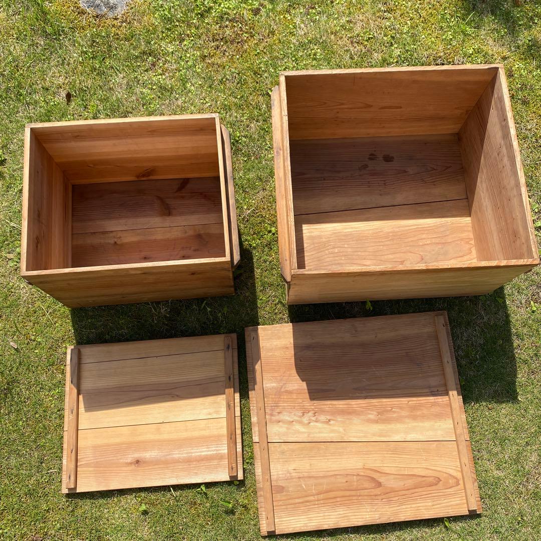 大型　木箱　2個　セット　アンティーク　蓋　持ち手付き　重ねられる