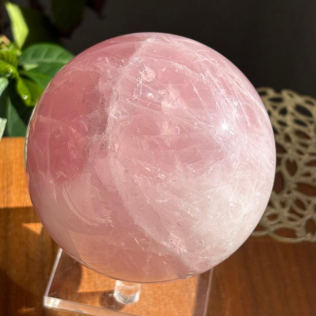 天然石 マダガスカル産 ローズクォーツスフィア直径約9センチ