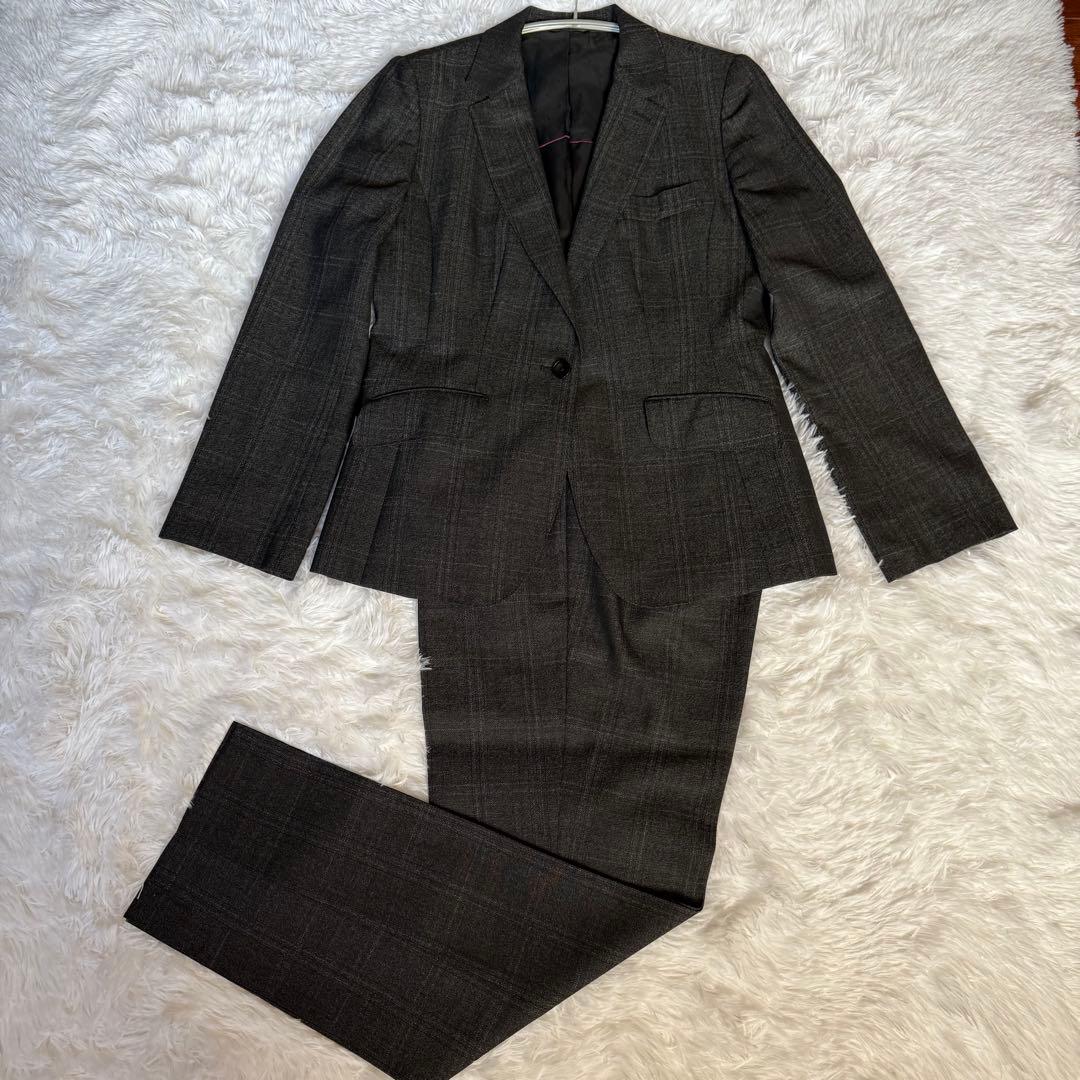 美品✨15号 HILTON セットアップ スーツ ダークグレーチェック洋服の青山