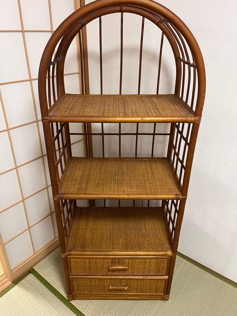 籐 ラタン 5段ラック 引き出し付き