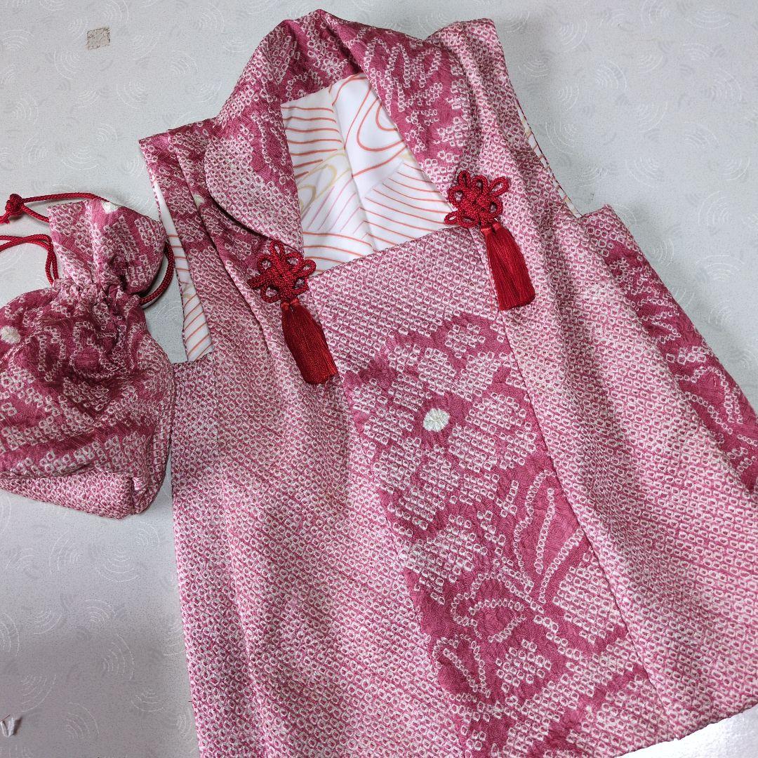 七五三３歳正絹総絞り手縫いの被布(巾着付き）