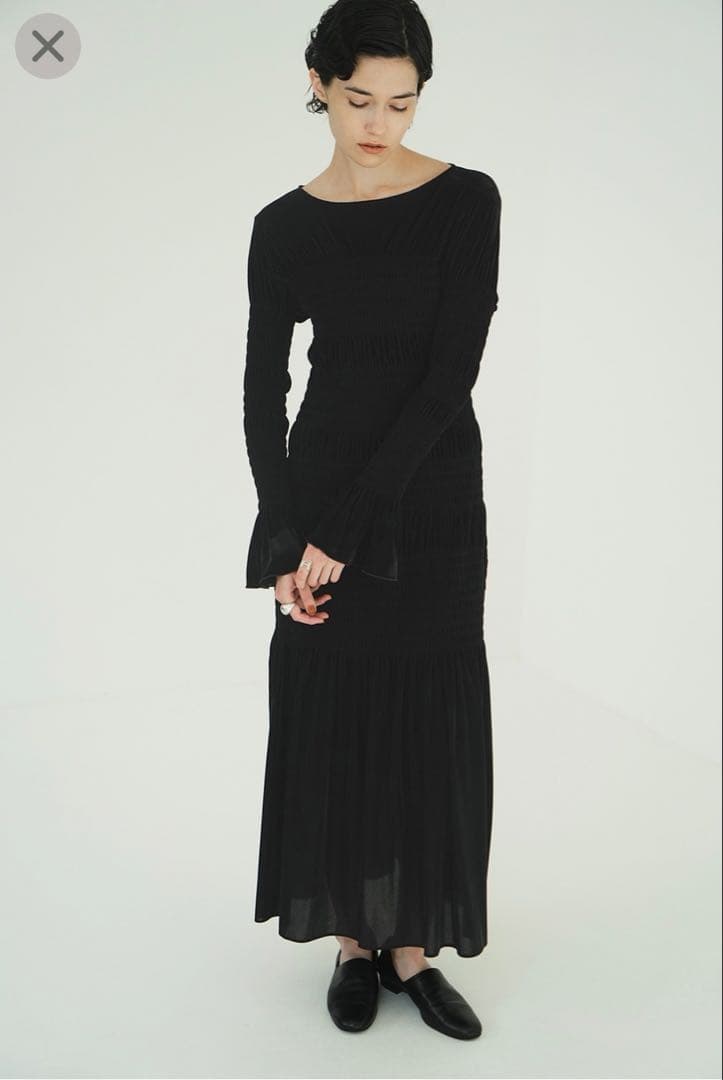 【ペチコート付】CLANE SHIRRING LONG ONEPIECE