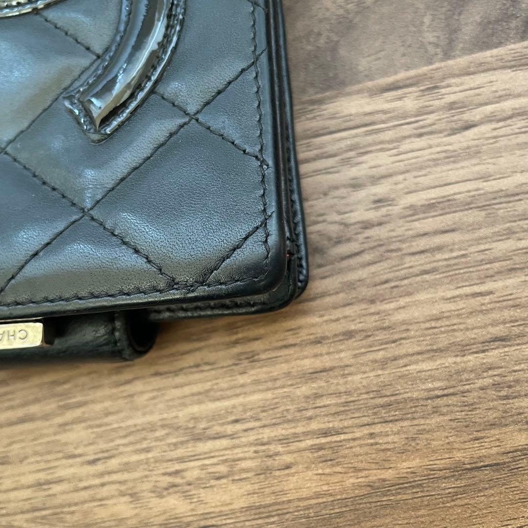 シャネル　カンボンライン　財布　ブラック