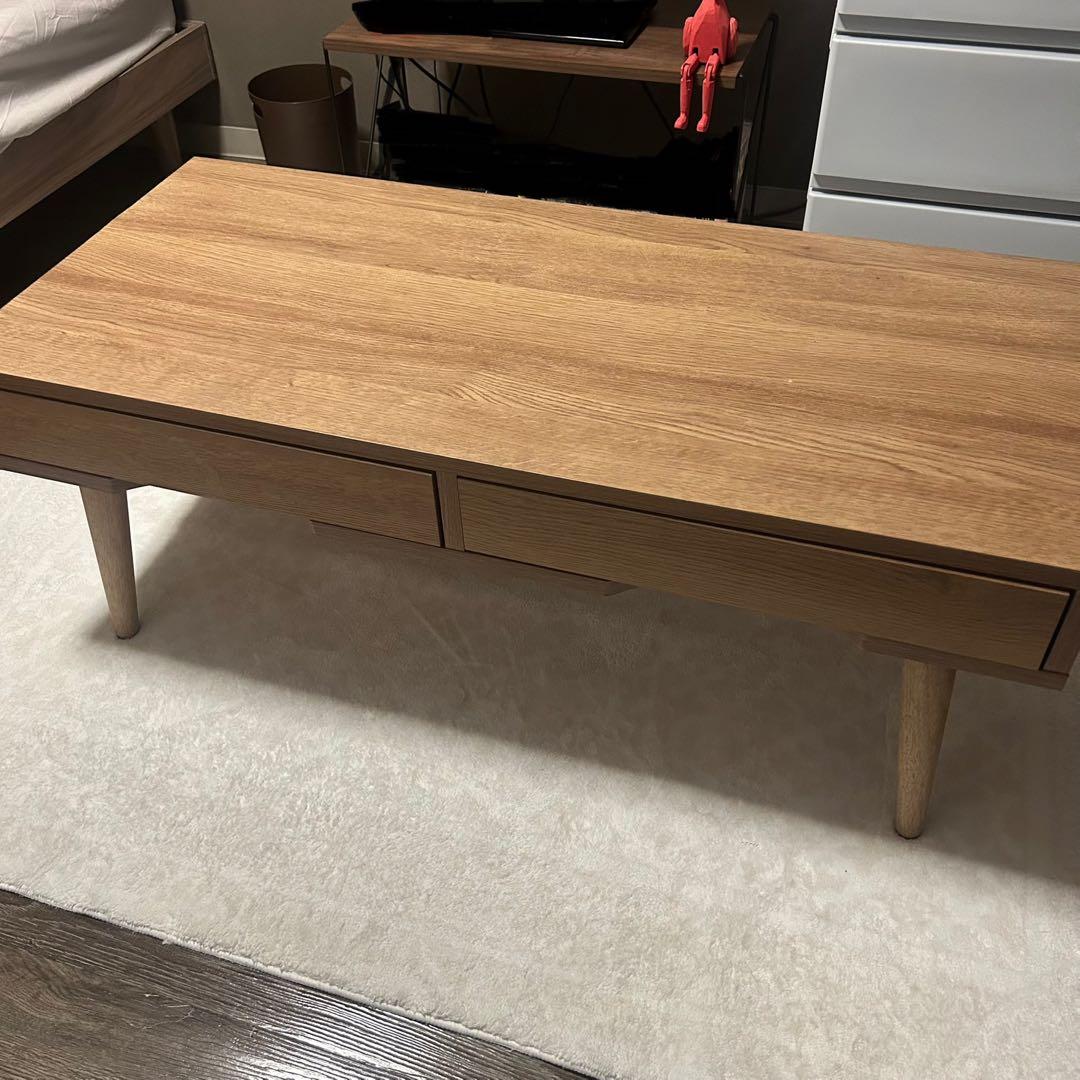 【LOWYA】ローテーブル センターテーブル 引出し付き -ライトブラウン-