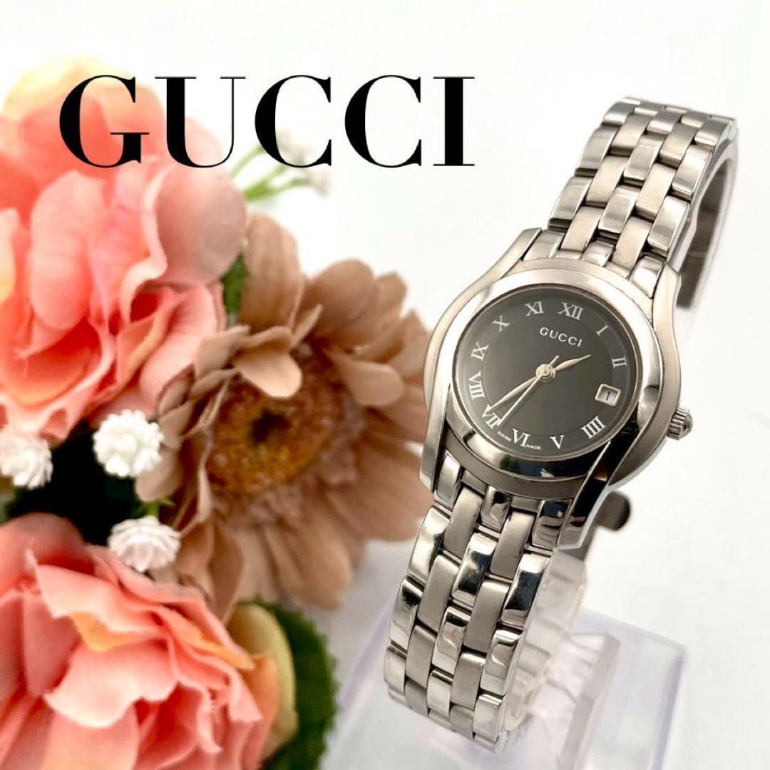 本日限定✨️525 新品電池 グッチ 5500L 腕時計 デイト ブラック文字盤
