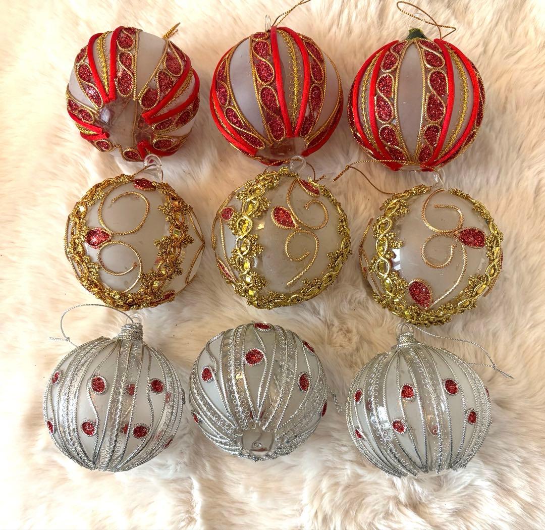 新宿伊勢丹クリスマスステーション 手作りガラス　クリスマスオーナメント3種9個