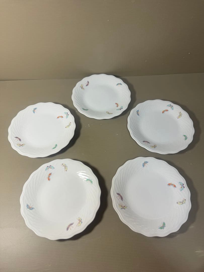 2555 深川製磁　蝶文　皿　5客　未使用
