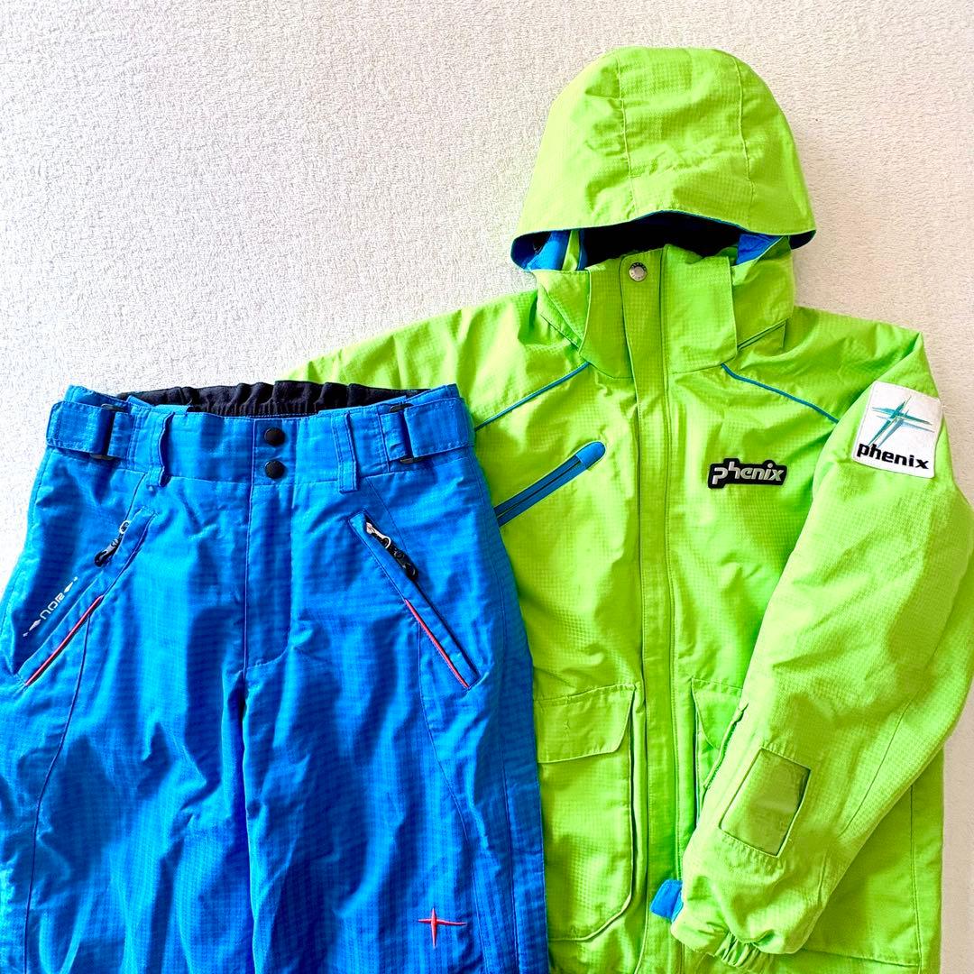 150 phenix スキー　上下　グリーン　ブルー　スノーウェア　サイド全開