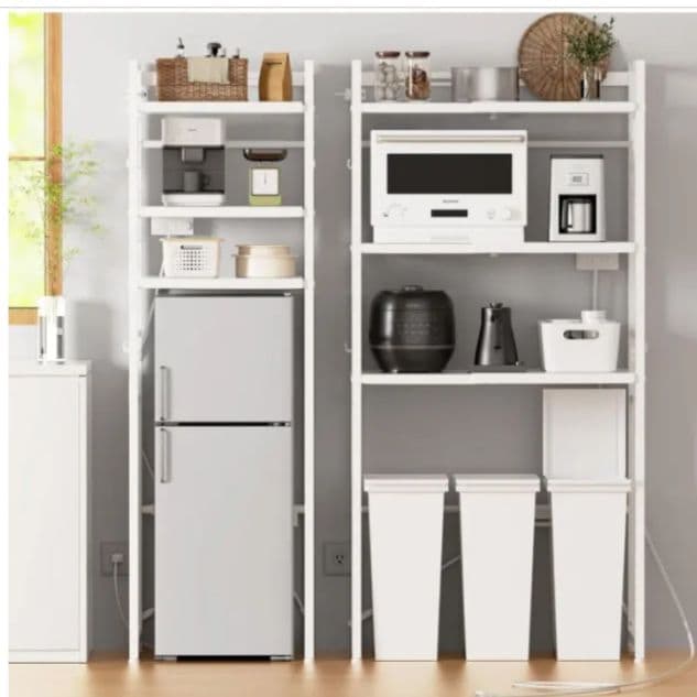 キッチン＆ランドリー兼用ラック 幅伸縮・高さ調整・耐荷重90kg・白