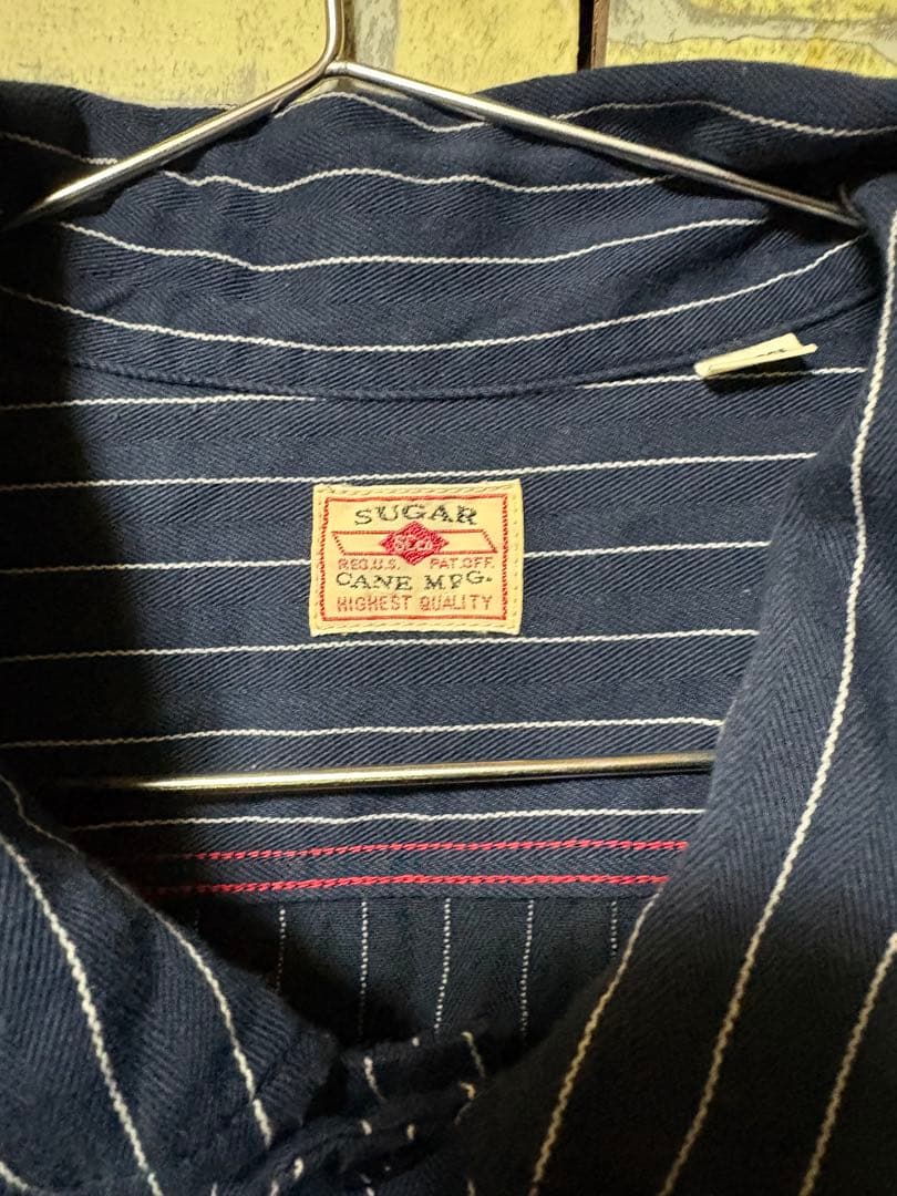 SUGAR CANEシュガーケーン 刺繍コークストライプシャツ NAVY