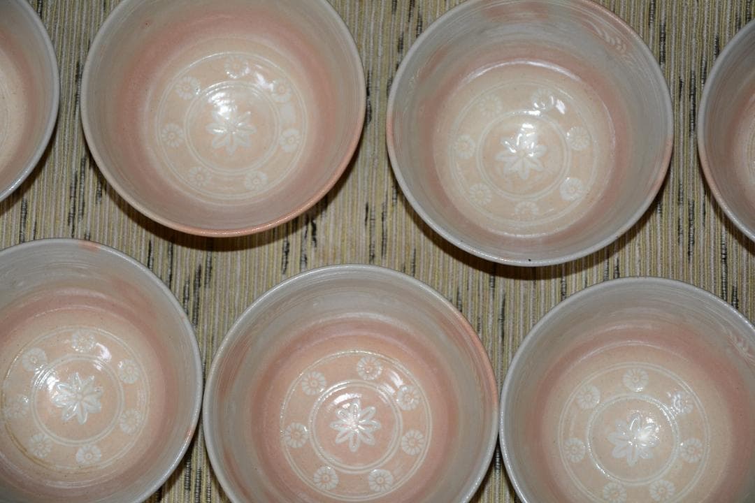 茶道具　数茶碗　９個　御本三嶋茶碗　田中渓峰造　共箱付　中古品　送料込み