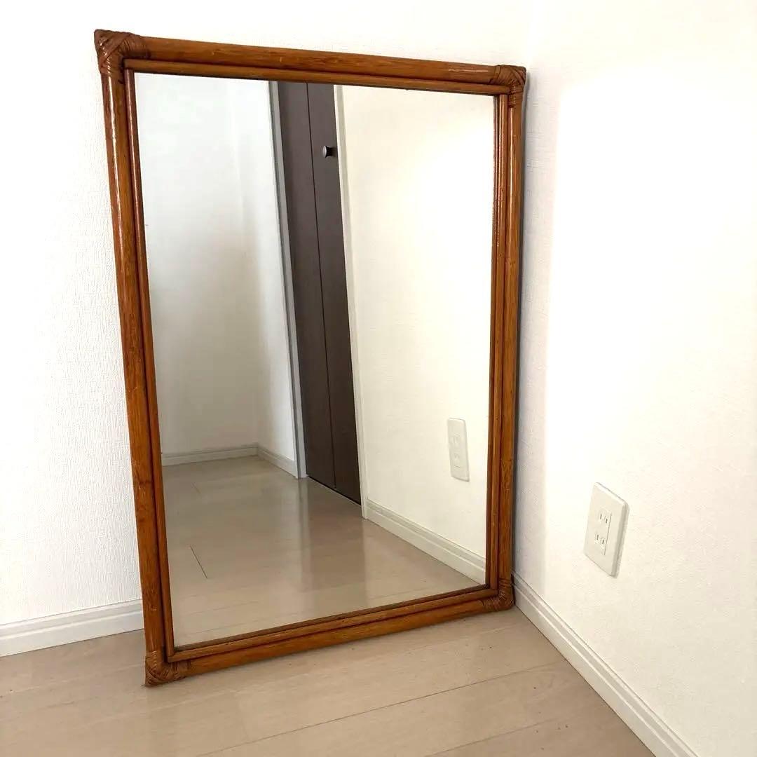 ビンテージ　アンティーク木製フレーム 壁掛け鏡 姿見　鏡　ミラー