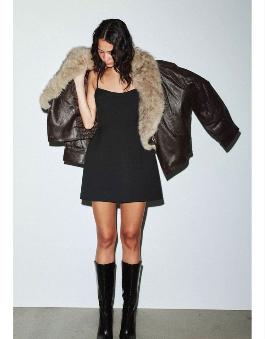 新品今期完売ZARA取り外し可能ファー襟付きフェイクレザージャケットLコート