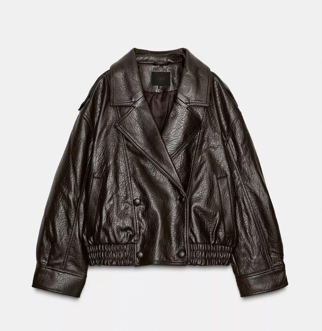 新品今期完売ZARA取り外し可能ファー襟付きフェイクレザージャケットLコート