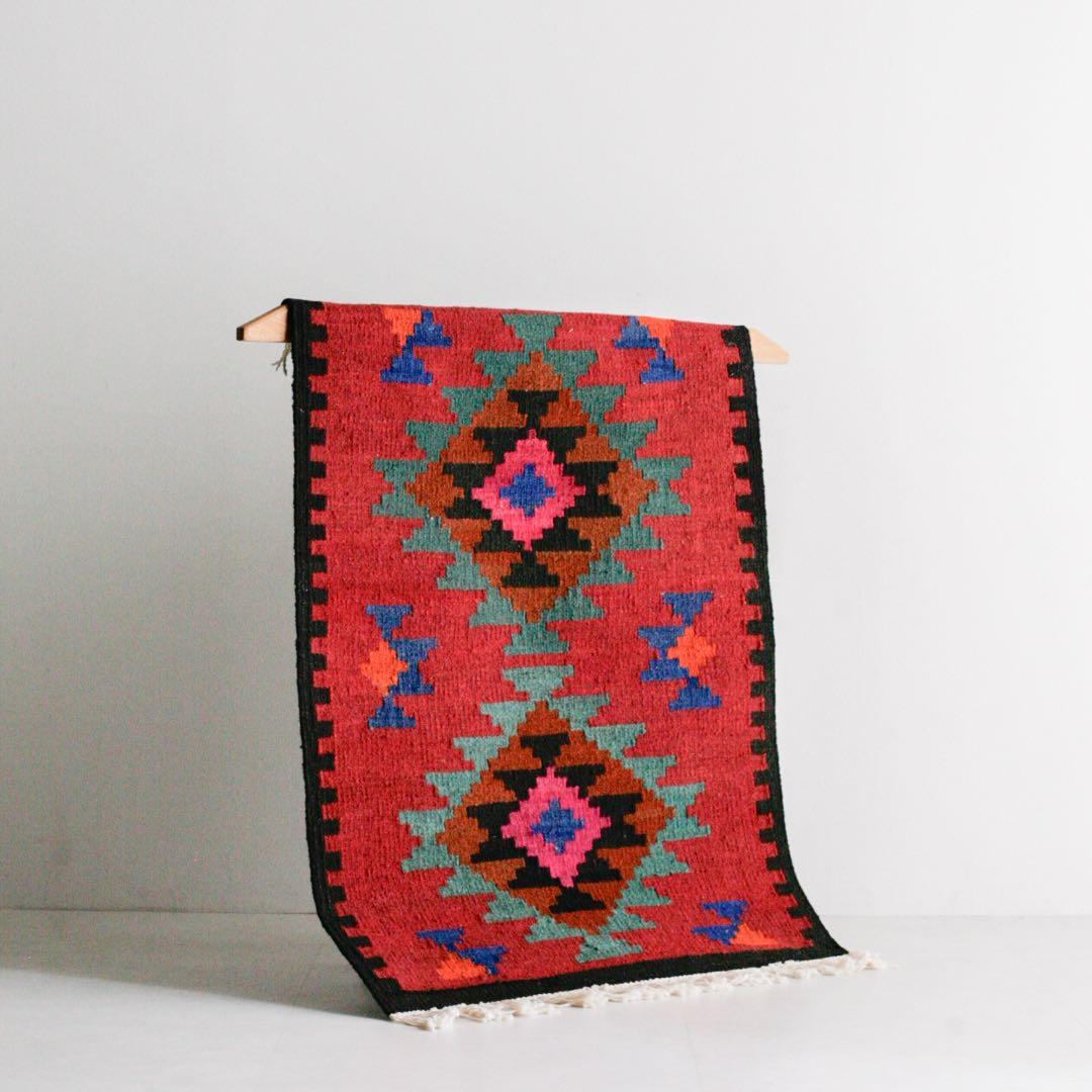 108cm×73cm キリムラグ　ウール　コットン　ネイティブ柄　アジアン
